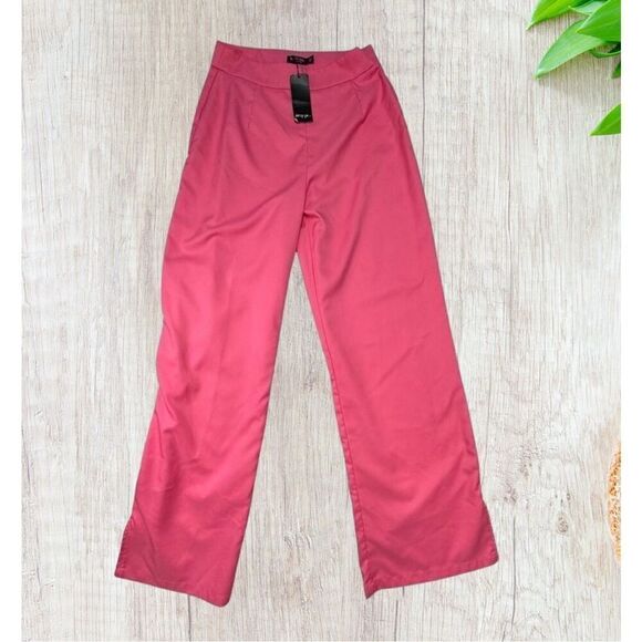 Nasty Gal Womens Pants Size 8 Pink High Waisted Wide Leg Tailored NWT‎ - Picture 1 of 10